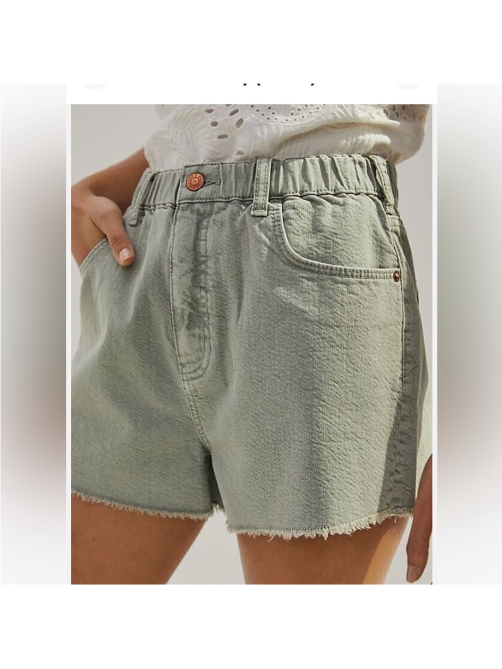 Pilcro Anthropologie Lana Green High Rise Elastic Waist Cutoff Denim Shorts Med